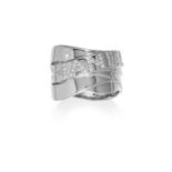 A DIAMOND BAND RING, CHANEL in 18ct white gold, designed as a trio of overlapping bands, signed