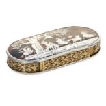 AN ANTIQUE TORTOISESHELL SNUFF BOX, 19TH CENTURY in silver, the oval body with tortoiseshell lid and