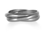 A PLATINUM TRINITY DE CARTIER RING BY CARTIER 1993 formed of three interlocking bands, signed