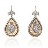 A PAIR OF DIAMOND EARRINGS in high carat yellow gold and silver, each set with a cluster of rose cut