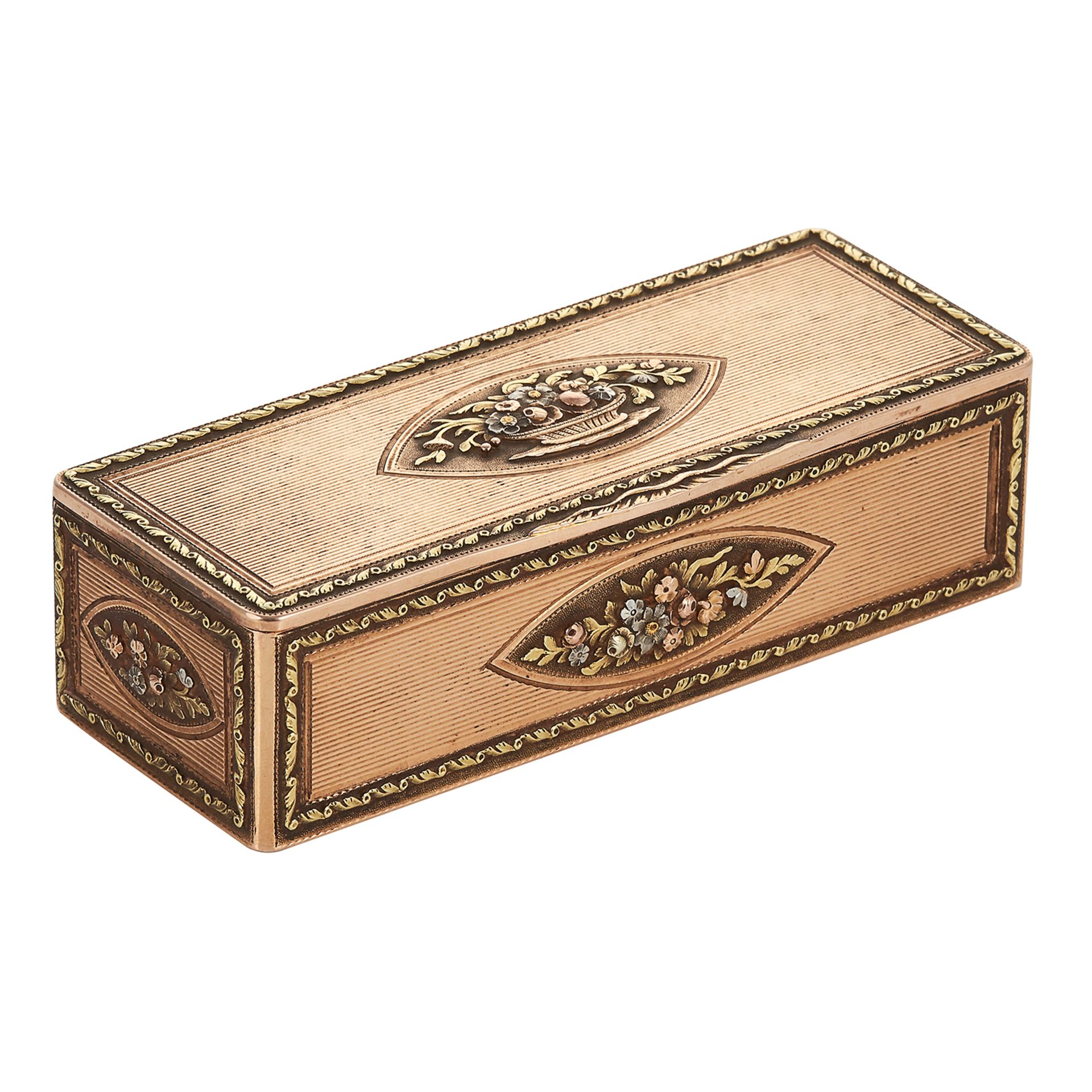 AN ANTIQUE GOLD SNUFF / TOBACCO BOX, FRENCH EARLY 19TH CENTURY in high carat gold, rectangular