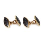 A PAIR OF DIAMOND CUFFLINKS in high carat yellow gold, each marquise shaped face jewelled with