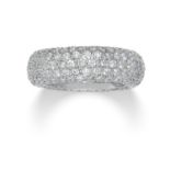 A DIAMOND ETERNITY RING in 18ct white gold, the bevelled band jewelled allover with round cut