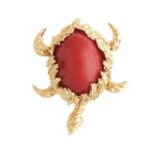 A VINTAGE CORAL TURTLE BROOCH, CHAUMET CIRCA 1970 in 18ct yellow gold, designed as a turtle,