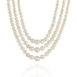 AN IMPORTANT NATURAL SALTWATER PEARL, RUBY, SAPPHIRE, EMERALD AND DIAMOND NECKLACE, RAYMOND YARD