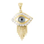 A SEEING EYE TASSEL PENDANT in high carat yellow gold, the jewelled seeing eye motif suspending