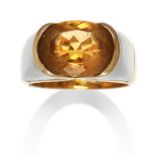 A CITRINE DRESS RING, MARINA B in 18ct yellow and white gold, the oval cut citrine raised between