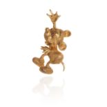 A VINTAGE RUBY MICKEY MOUSE BROOCH in 18ct yellow gold, designed to depict Disney's Mickey Mouse,