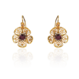 A PAIR OF GARNET FILIGREE EARRINGS, 19TH CENTURY in yellow gold each set with a central round cut