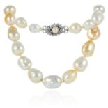 A BAROQUE PEARL AND DIAMOND CHOKER NECKLACE in 18ct white gold, comprising a single row of