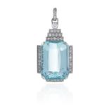 AN AQUAMARINE AND DIAMOND PENDANT set with a fancy octagonal cut aquamarine of 30.71 carats