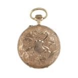 A POCKET WATCH the circular body decorated with bright cut foliate scroll decoration, 4.2cm, 18.9g.