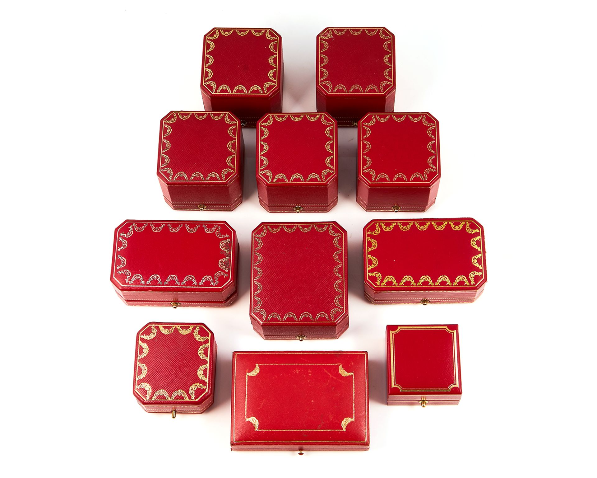 ELEVEN ASSORTED CARTIER JEWELLERY BOXES ranging antique, vintage and modern boxes, to include one