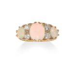 AN ANTIQUE OPAL AND DIAMOND RING in 18ct yellow gold, set with a trio of graduated oval cabochon