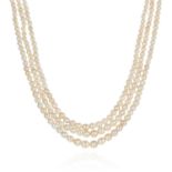 AN ANTIQUE NATURAL SALTWATER PEARL AND DIAMOND NECKLACE in platinum or white gold, comprising