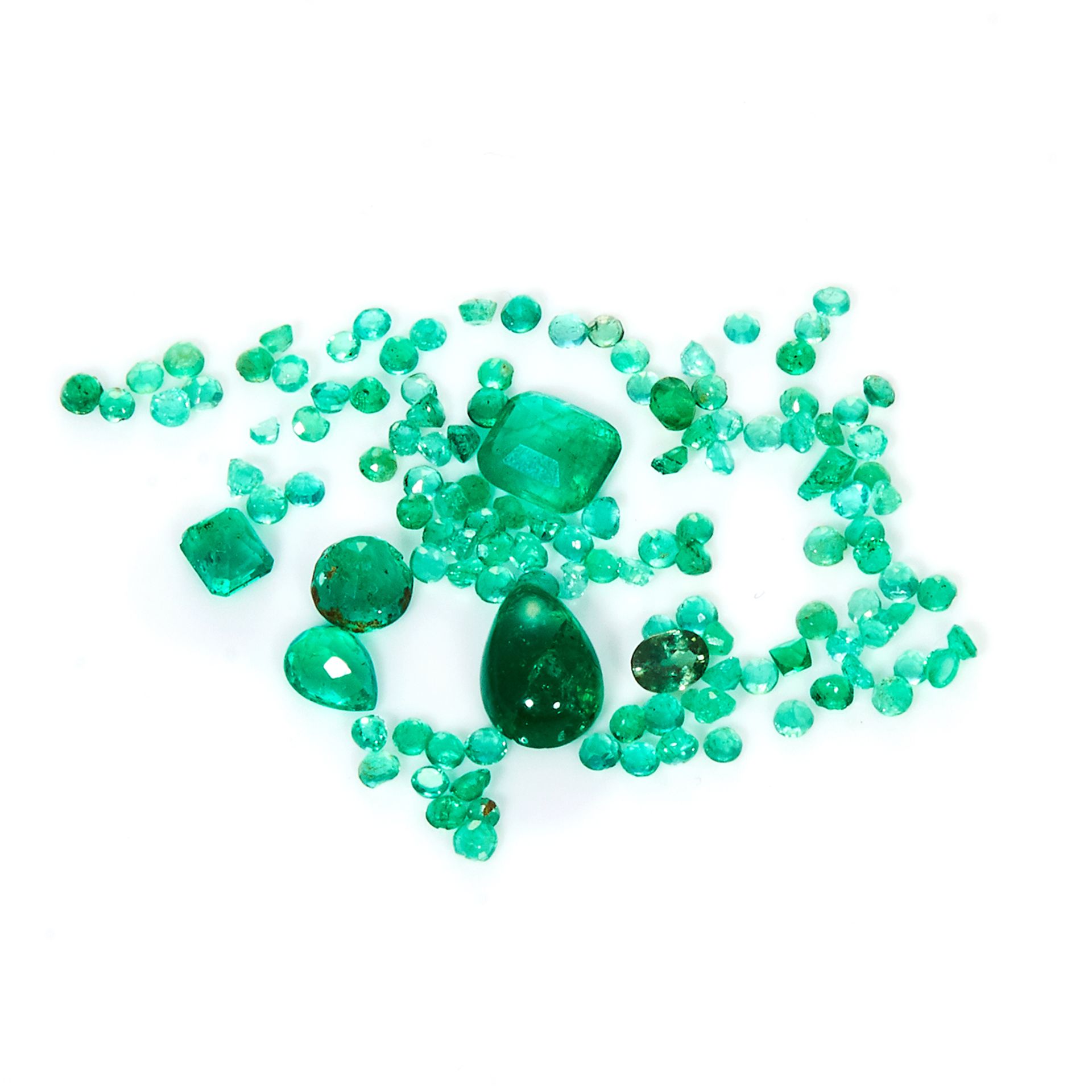 A 6.85 CARAT PARCEL OF EMERALDS variously sized, including two principal stones, a 1.20 carat