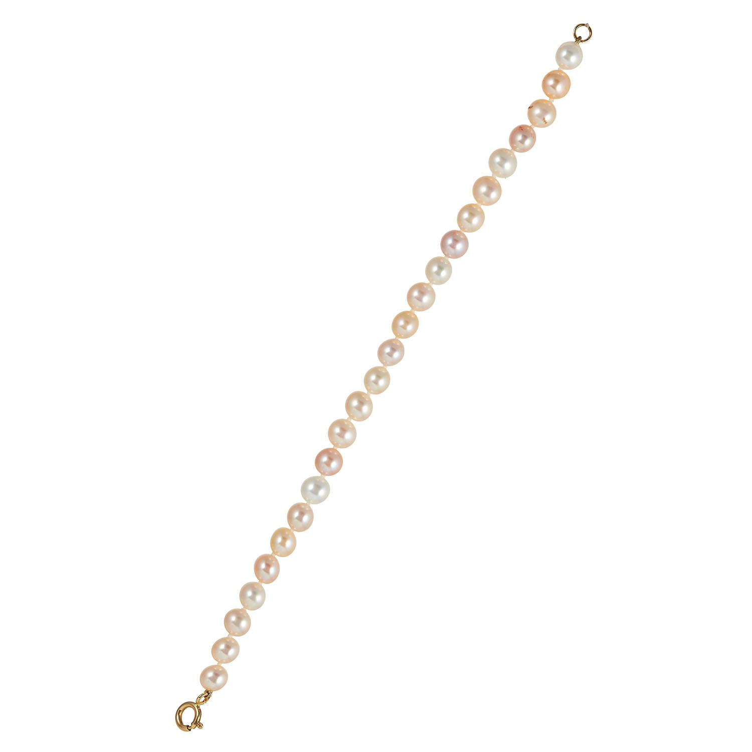A PEARL BRACELET in 18ct yellow gold comprising a single row of twenty four pearls on a gold