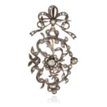 A DIAMOND AND PEARL PENDANT / BROOCH, 19TH CENTURY in gold or silver, formed of two brooches