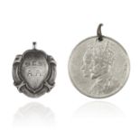 TWO ANTIQUE SILVER MEDALS, one in celebration of the coronation of George V and the other engraved