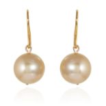 A PAIR OF GOLDEN PEARL EARRINGS 12.0mm pearls, 2.8cm, 6.05g.