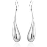 A VINTAGE PAIR OF DROP EARRINGS in sterling silver, each designed as a rounded, tapering drop,