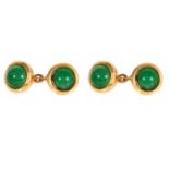 A PAIR OF CHRYSOPRASE CUFFLINKS in high carat yellow gold, each jewelled with two cabochon