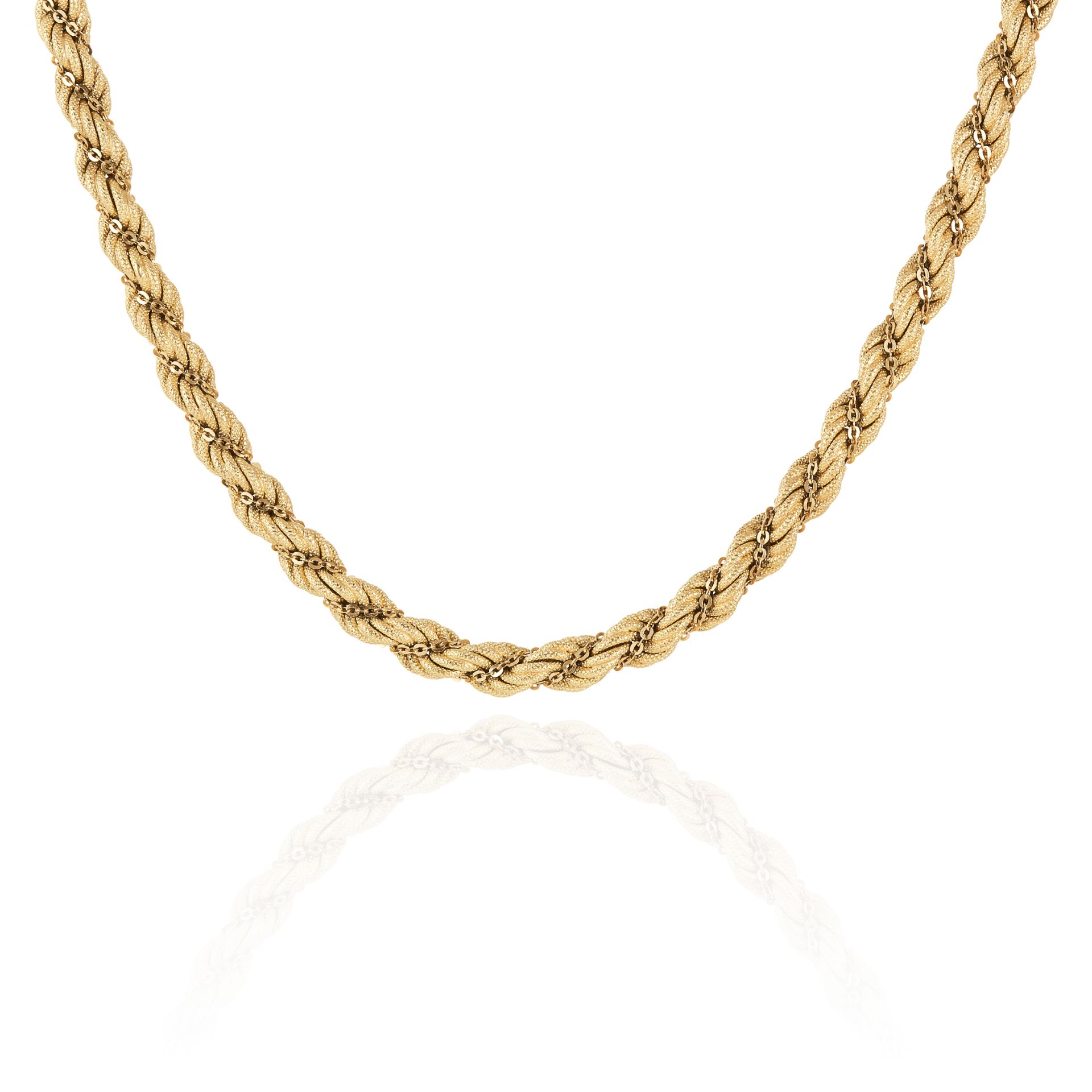 A FANCY LINK ROPE CHAIN NECKLACE, ITALIAN in 18ct yellow gold, designed as intertwining gold chain