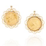 AN ANTIQUE VICTORIAN FULL SOVEREIGN PENDANT in 22ct yellow gold, the Victorian full sovereign in a