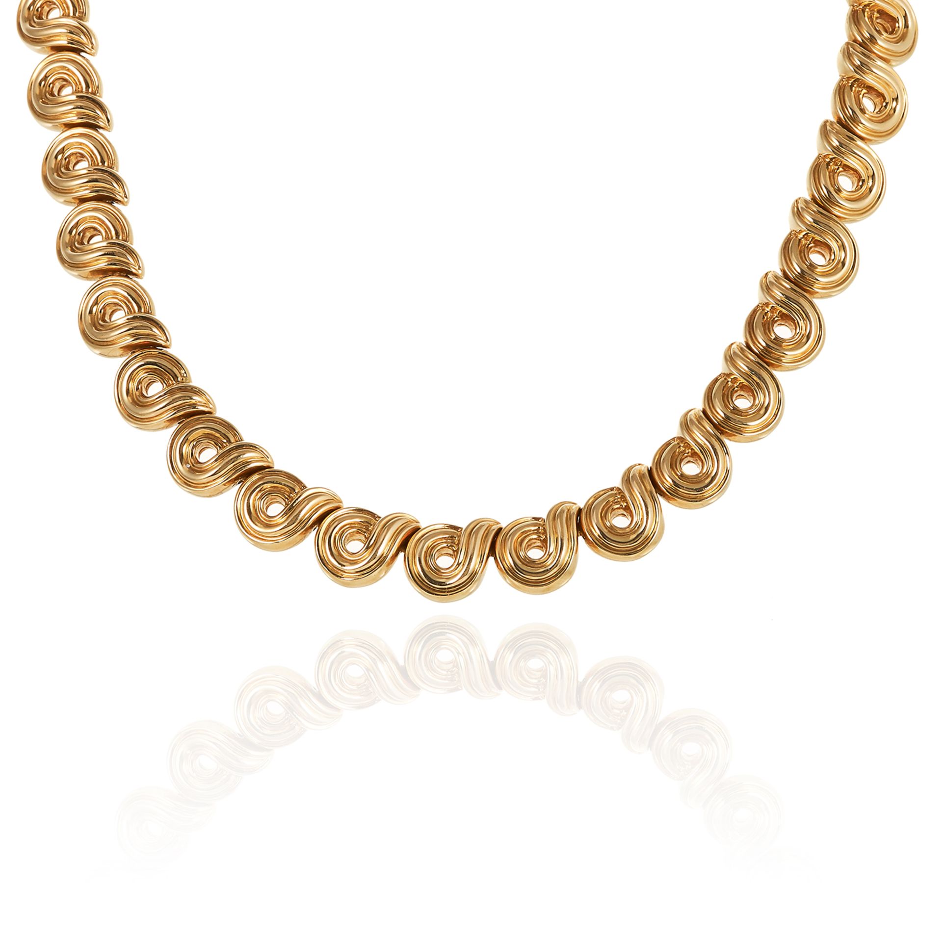 A VINTAGE DIAMOND EARRING AND NECKLACE SUITE, BOUCHERON in 18ct yellow gold, comprising of fancy