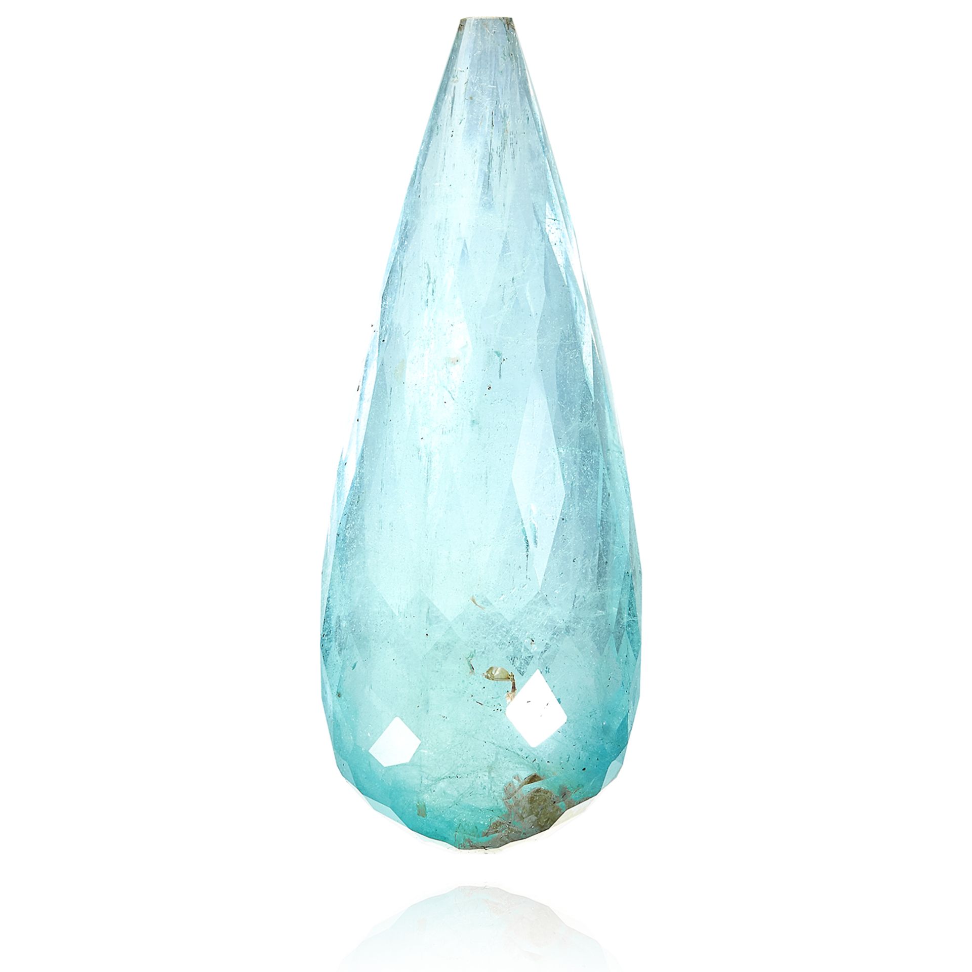 A LARGE FACETED AQUAMARINE JEWEL briolette cut, of approximately 300 carats.