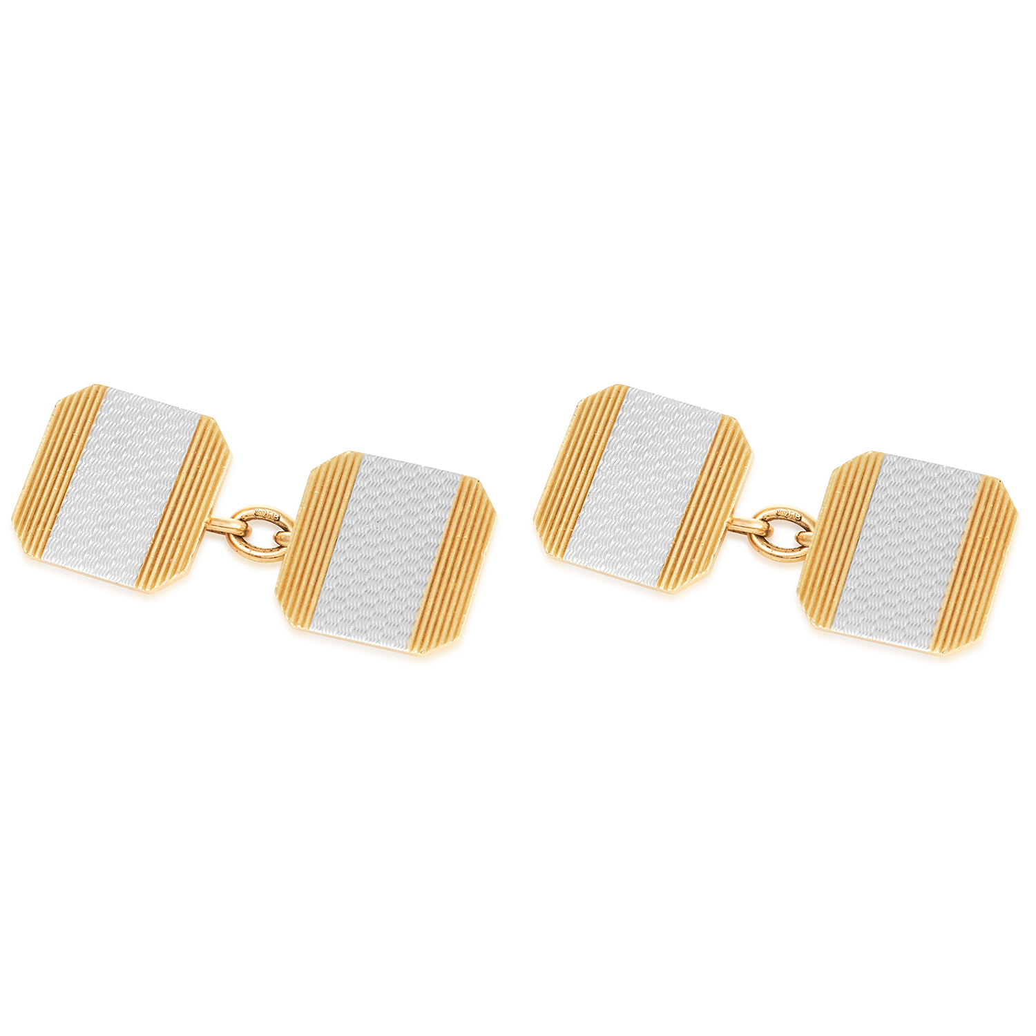 A VINTAGE CUFFLINKS in platinum and white gold, each comprising of two textured square faces in