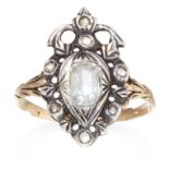 AN ANTIQUE DIAMOND RING, EARLY 19TH CENTURY in yellow gold and silver, set with rose cut diamonds,