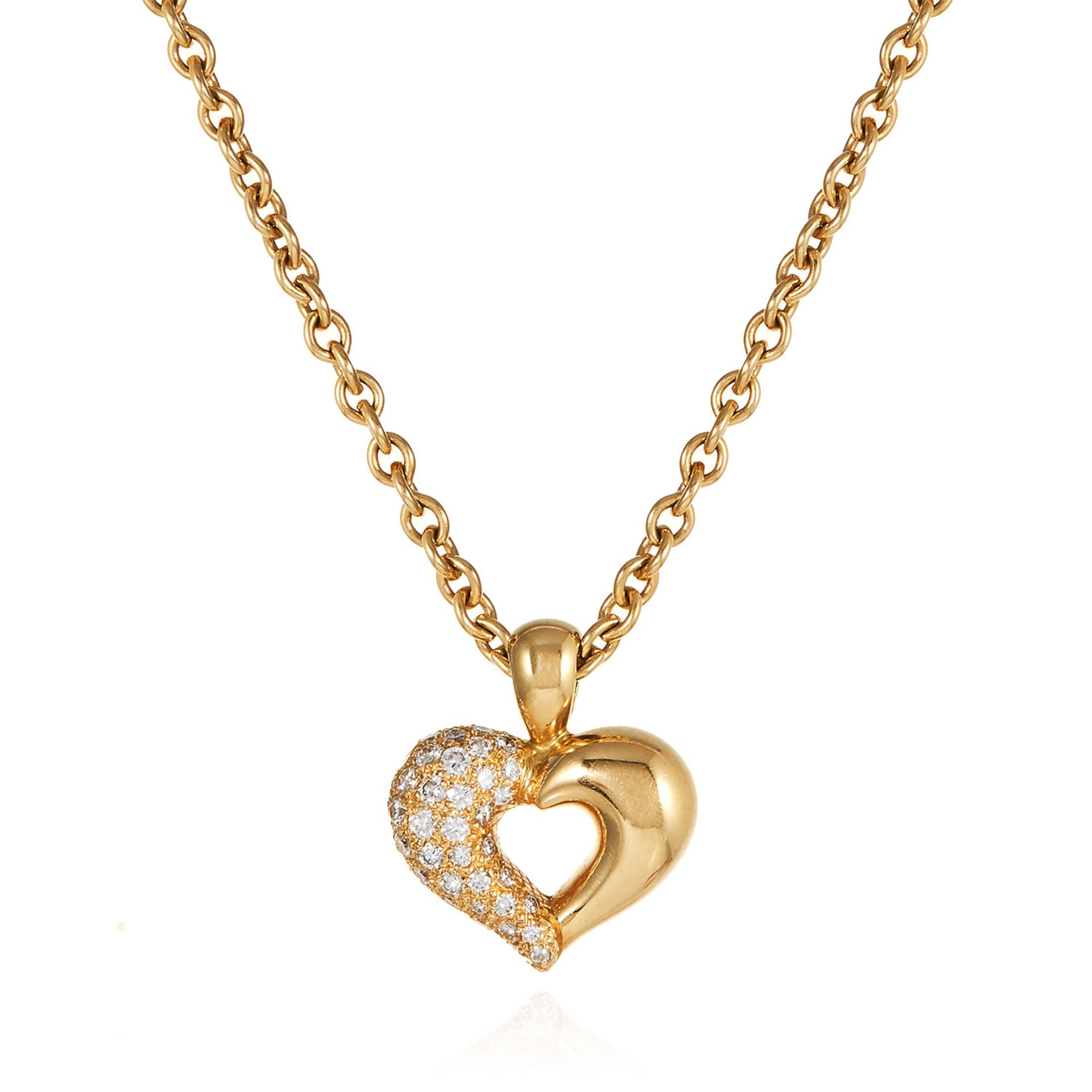 A DIAMOND HEART PENDANT, VAN CLEEF & ARPELS in 18ct yellow gold, designed as open heart pendant,