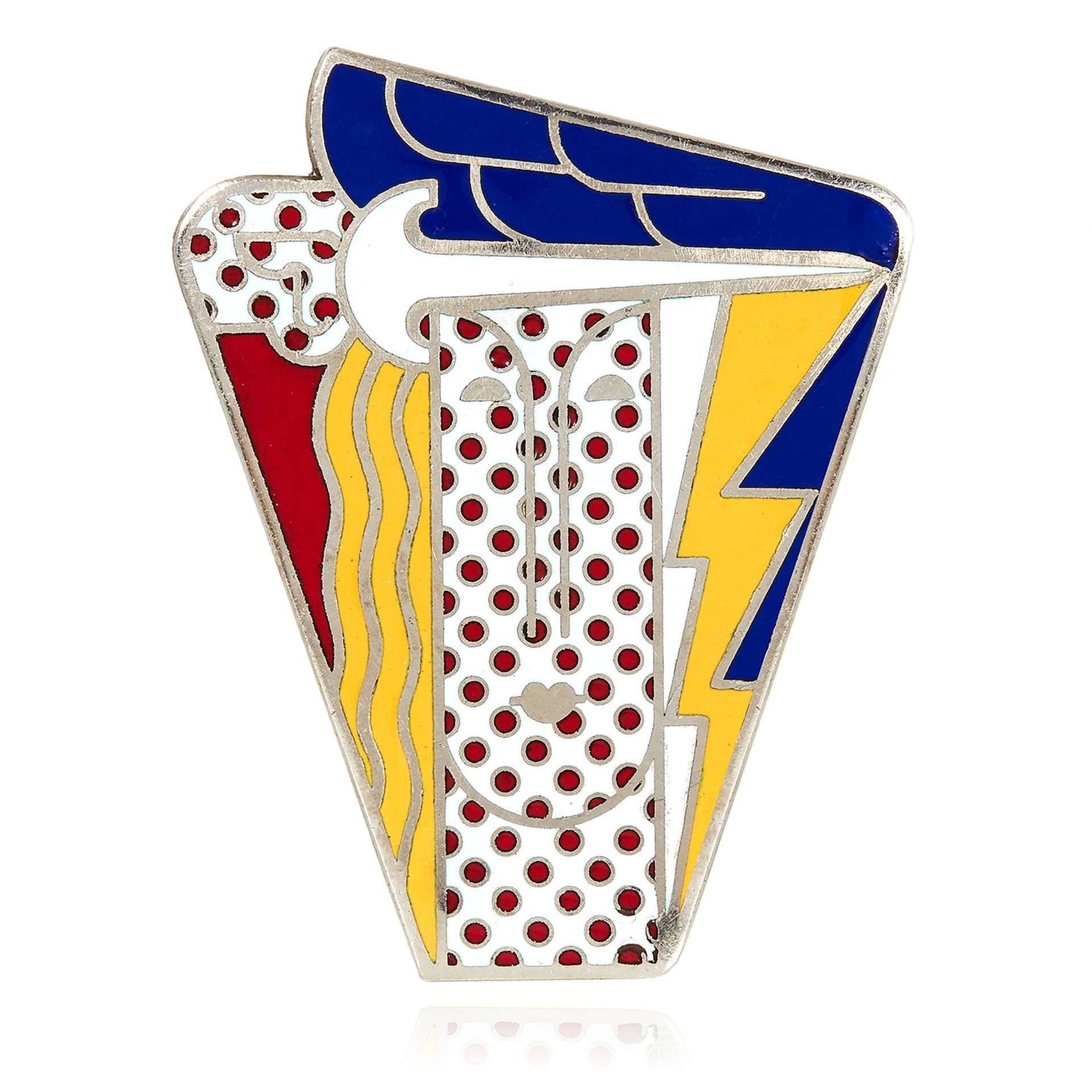 AN ENAMEL POP ART 'MODERN HEAD' BROOCH, ROY LICHTENSTEIN, CIRCA 1968 designed as striking pop art