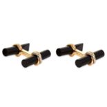 A PAIR OF VINTAGE ONYX CUFFLINKS, CARTIER in 18ct yellow gold, each set with two polished black onyx