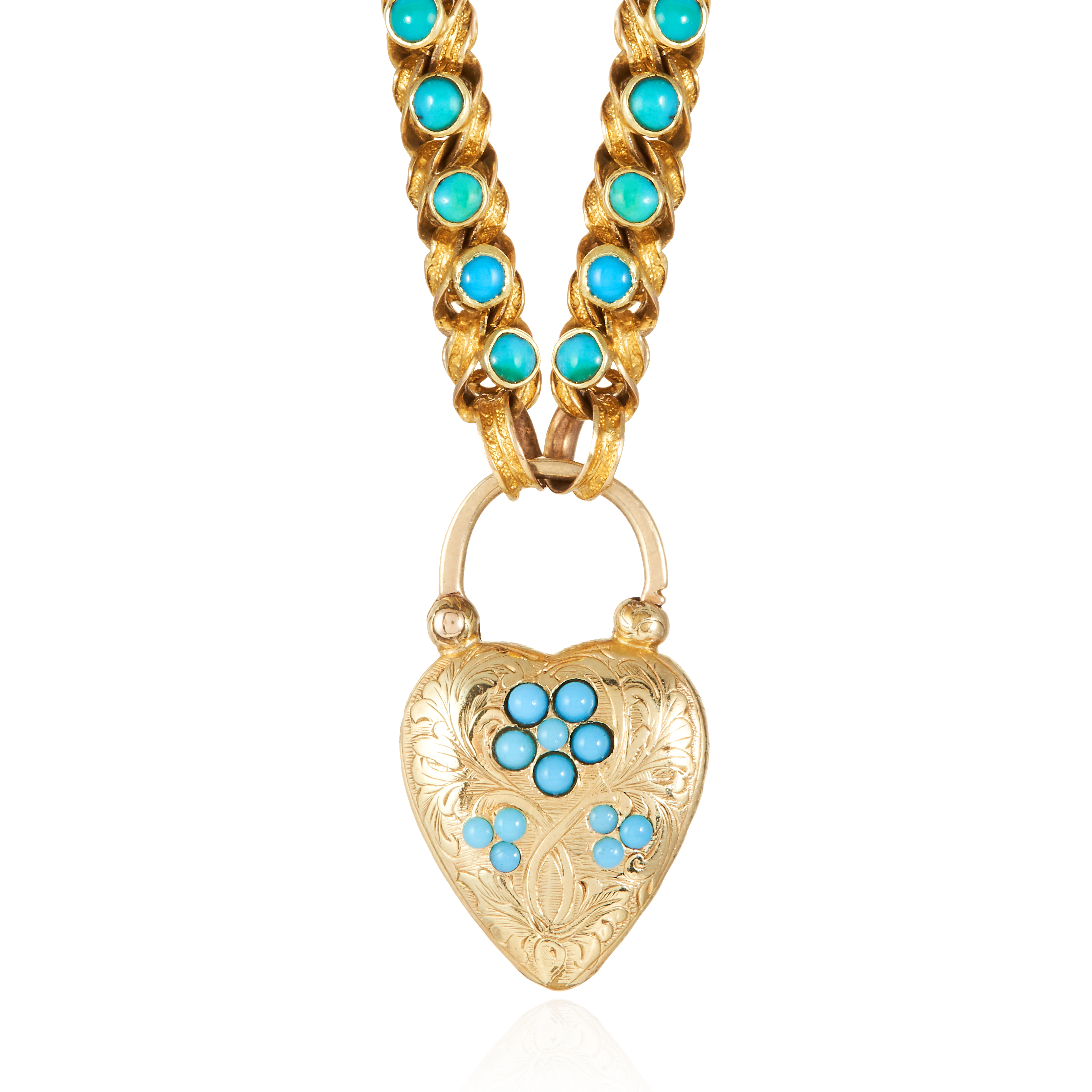 A TURQUOISE MOURNING BRACELET, in yellow gold, comprising of fancy chain jewelled with cabochon