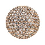 A 13.79 CARAT DIAMOND BOMBE RING in 18ct rose gold, the face jewelled with round cut diamonds