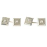 A PAIR OF VINTAGE DIAMOND CUFFLINKS in high carat yellow gold, each square face jewelled with a