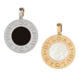 A MOTHER OF PEARL AND ONYX PENDANT, BULGARI in 18ct yellow and white gold, the circular body with