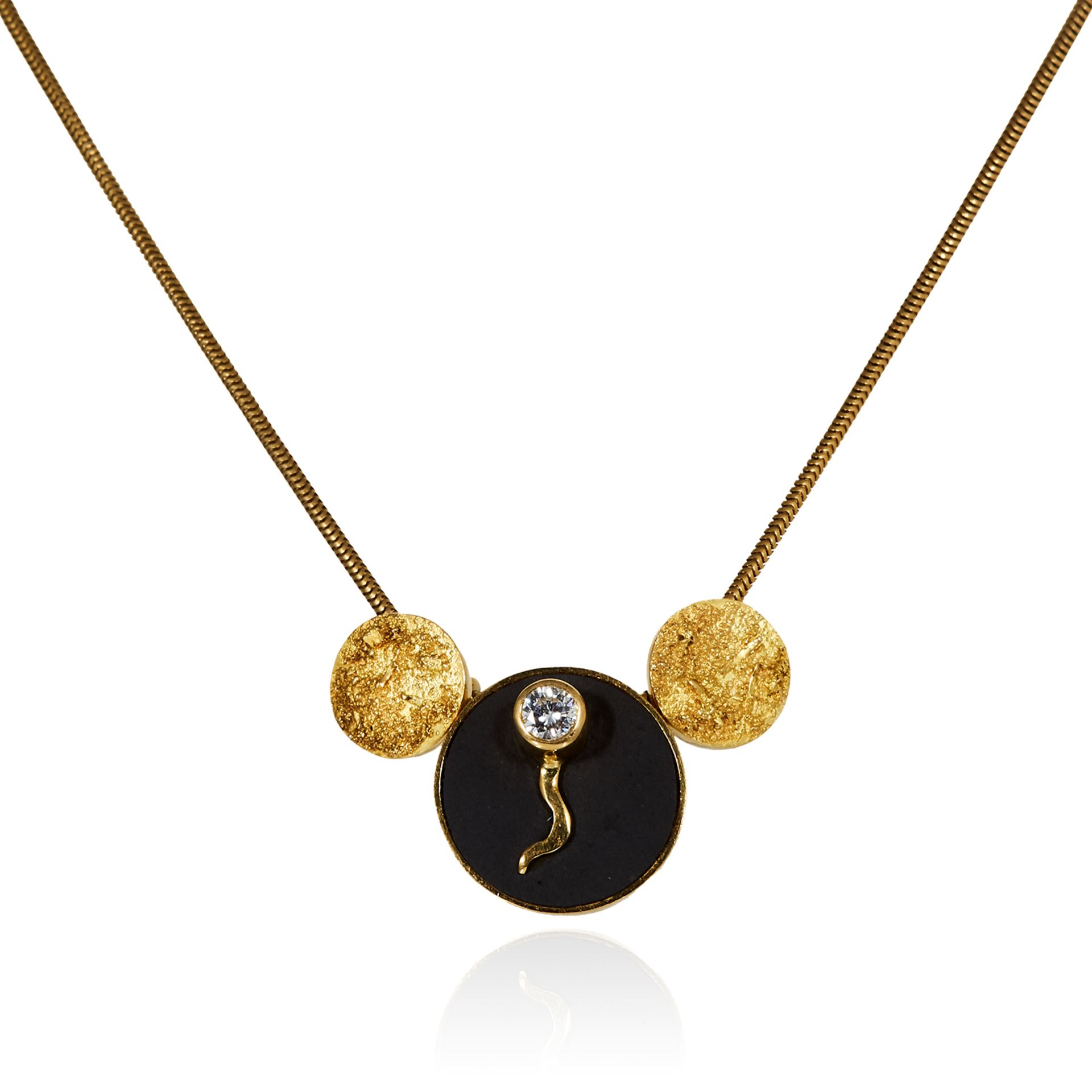 A DIAMOND AND ONYX PENDANT, NICOLA APPLEBY, CIRCA 1999 in 18ct yellow gold, comprising of a