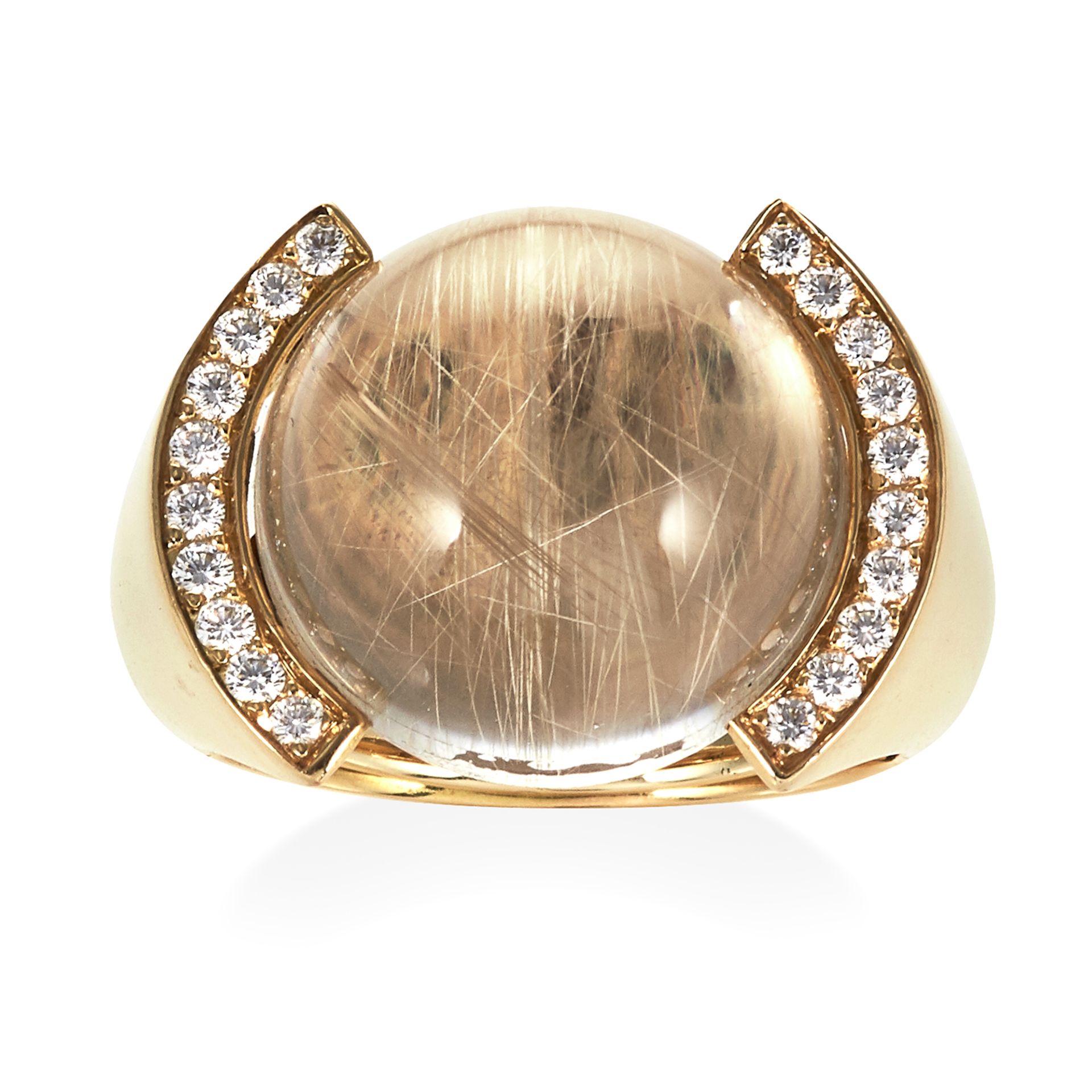 A VINTAGE RUTILE QUARTZ AND DIAMOND DRESS RING, CARTIER in 18ct yellow gold, set with a central
