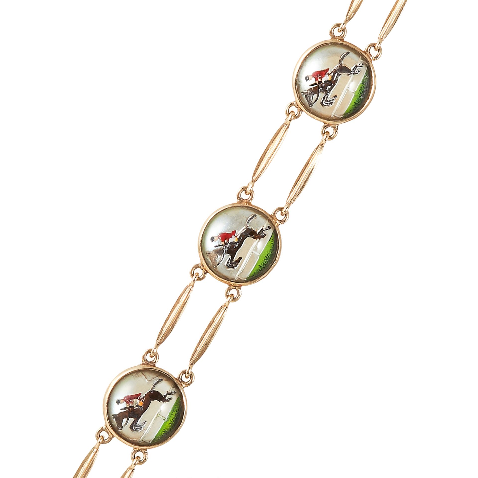 AN EQUESTRIAN ESSEX CRYSTAL BRACELET in yellow gold, the six round links set with reverse carved - Bild 2 aus 2