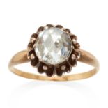 AN ANTIQUE ROSE CUT DIAMOND RING in yellow gold, set with an antique rose cut diamond of 7.4mm in