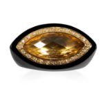 AN ONYX, CITRINE AND DIAMOND RING in 18ct yellow gold, consisting of a carved onyx ring jewelled