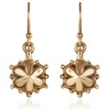 A PAIR OF GOLD FLOWER EARRINGS in yellow gold, designed as a flower, marked 9ct, 3cm, 1.3g.