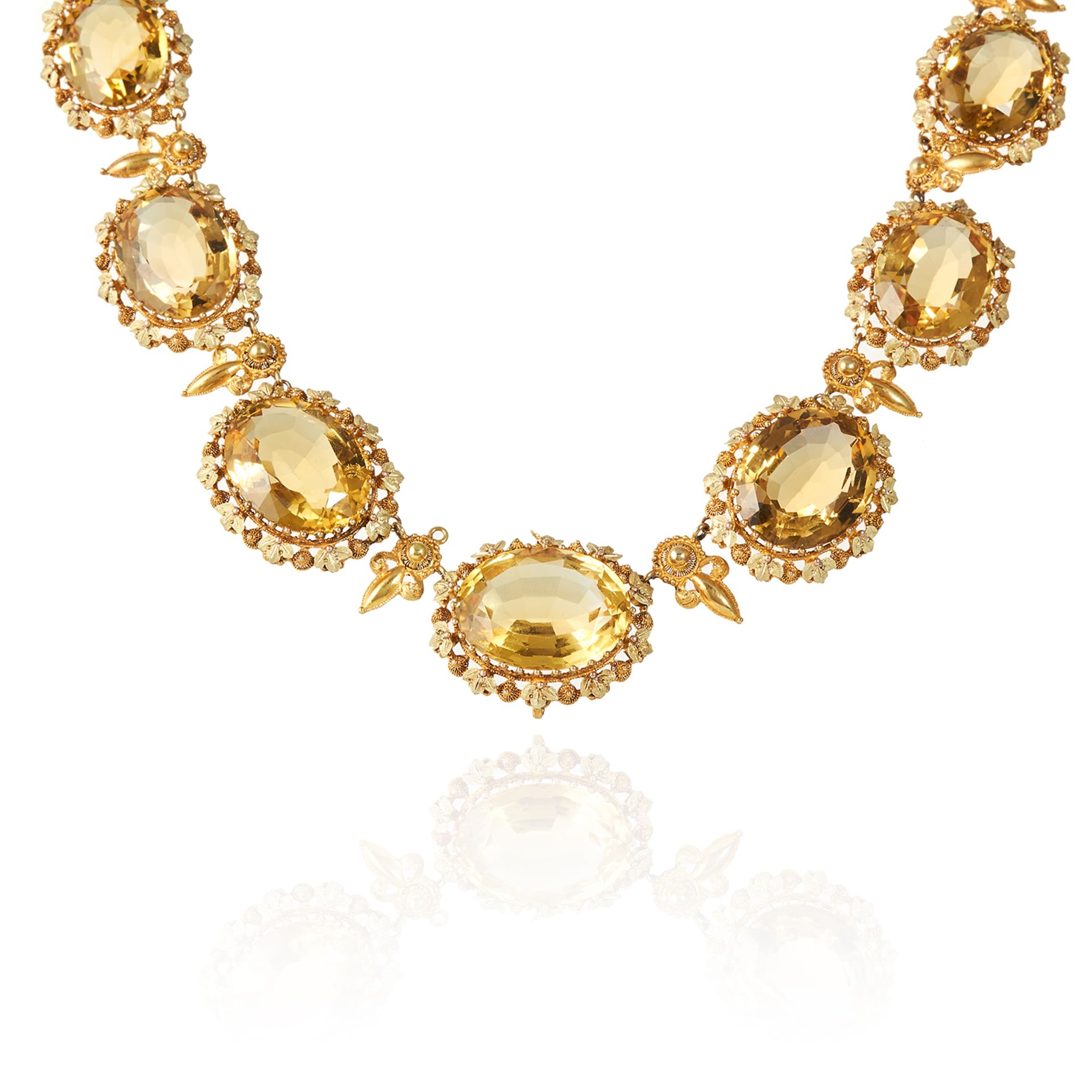 AN ANTIQUE CITRINE RIVIERA NECKLACE, 19TH CENTURY in high carat yellow gold, formed of eleven