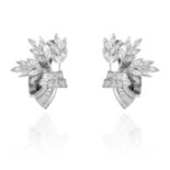 A PAIR OF DIAMOND EARRINGS in white gold or platinum, depicting wheat sheaf jewelled with round