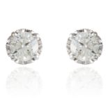 A PAIR OF DIAMOND EAR STUDS in 18ct white gold, set with round cut diamonds totalling