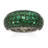 A TSAVORITE DRESS RING in 18ct white gold, jewelled with round cut tsavorite totalling approximately