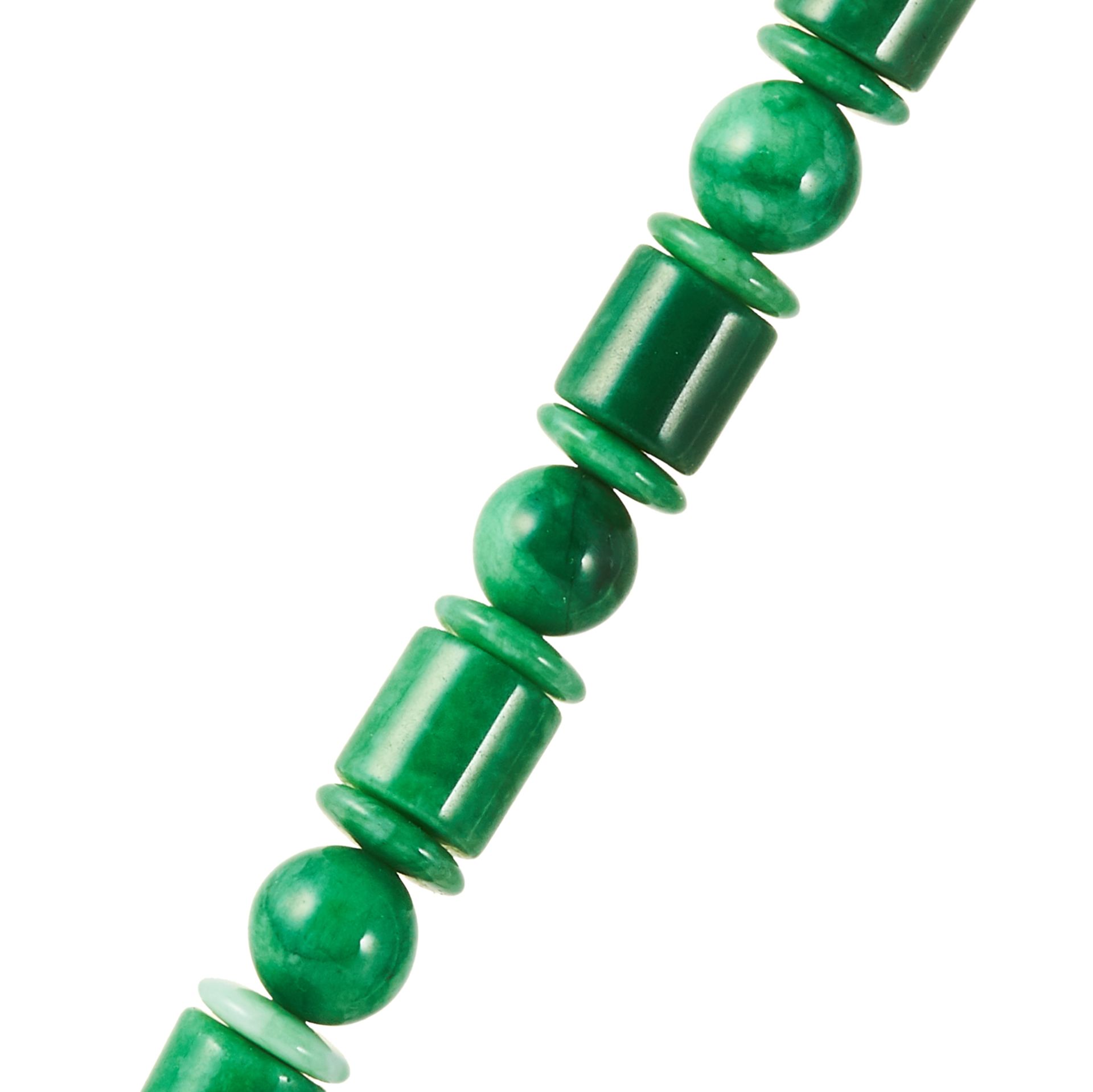 A JADE BRACELET comprising of twenty five polished jade beads, 21cm, 42.8g. - Bild 2 aus 2